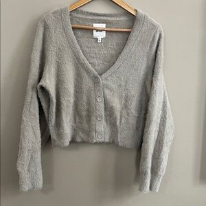 Aerie taupe fuzzy crop cardigan size medium